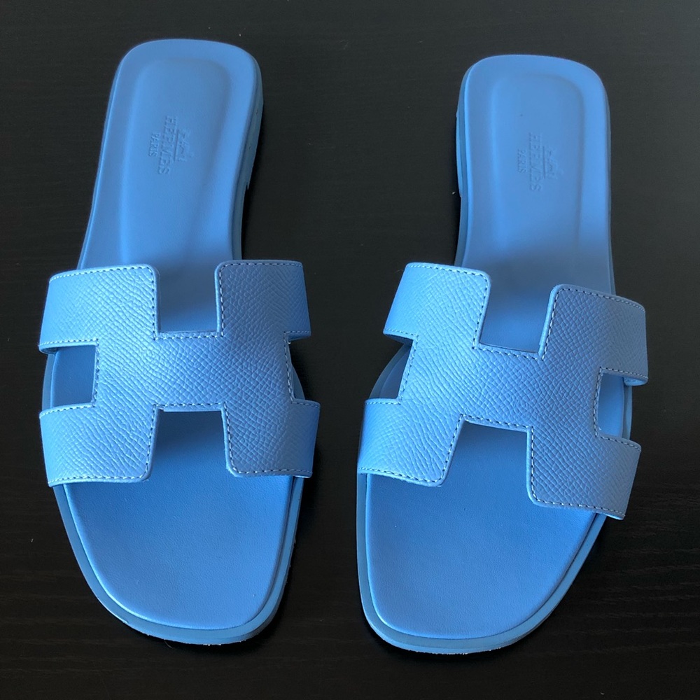 Hermès Oran Sandals, Size 39, Bleu Faïence 🍊
